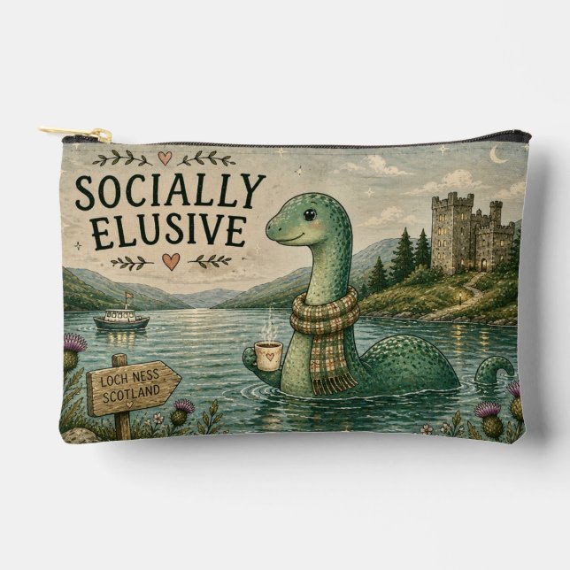 Socially Elusive Nessie Cozy Cryptid Loch Ness  Accessory Pouch (Front)