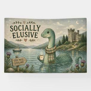 Socially Elusive Nessie Cozy Cryptid Loch Ness  Banner