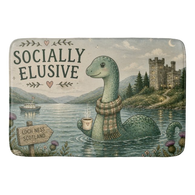 Socially Elusive Nessie Cozy Cryptid Loch Ness  Bath Mat (Front)