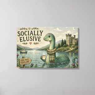 Socially Elusive Nessie Cozy Cryptid Loch Ness  Canvas Print