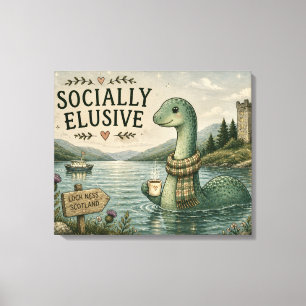 Socially Elusive Nessie Cozy Cryptid Loch Ness  Canvas Print