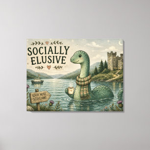 Socially Elusive Nessie Cozy Cryptid Loch Ness  Canvas Print