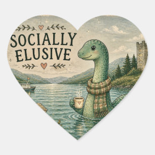 Socially Elusive Nessie Cozy Cryptid Loch Ness  Heart Sticker