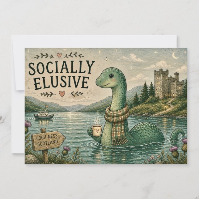 Socially Elusive Nessie Cozy Cryptid Loch Ness  Invitation (Front)
