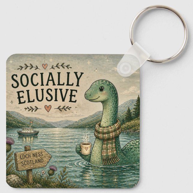 Socially Elusive Nessie Cozy Cryptid Loch Ness  Keychain (Back)