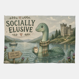 Socially Elusive Nessie Cozy Cryptid Loch Ness Kitchen Towel