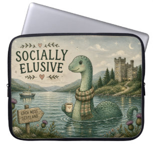 Socially Elusive Nessie Cozy Cryptid Loch Ness Laptop Sleeve