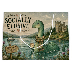 Socially Elusive Nessie Cozy Cryptid Loch Ness  Large Gift Bag