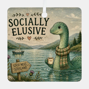 Socially Elusive Nessie Cozy Cryptid Loch Ness  Metal Ornament
