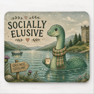 Socially Elusive Nessie Cozy Cryptid Loch Ness Mouse Pad