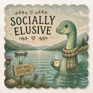 Socially Elusive Nessie Cozy Cryptid Loch Ness Paper Coaster