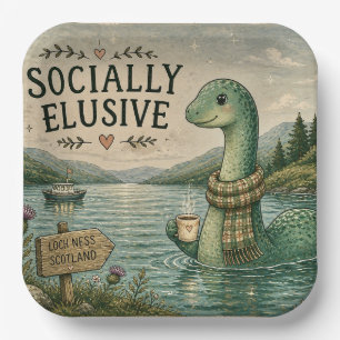 Socially Elusive Nessie Cozy Cryptid Loch Ness  Paper Plate