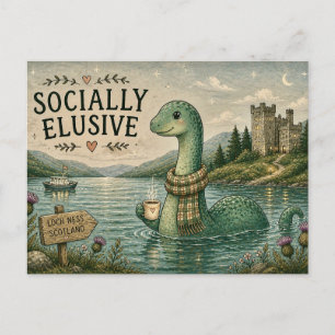 Socially Elusive Nessie Cozy Cryptid Loch Ness Postcard