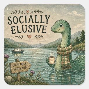 Socially Elusive Nessie Cozy Cryptid Loch Ness  Square Sticker