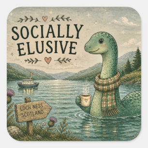 Socially Elusive Nessie Cozy Cryptid Loch Ness  Square Sticker