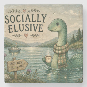 Socially Elusive Nessie Cozy Cryptid Loch Ness Stone Coaster