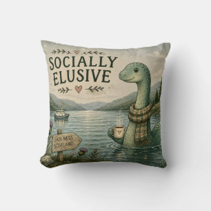 Socially Elusive Nessie Cozy Cryptid Loch Ness Throw Pillow