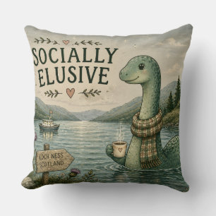Socially Elusive Nessie Cozy Cryptid Loch Ness Throw Pillow
