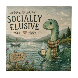Socially Elusive Nessie Cozy Cryptid Loch Ness Tile