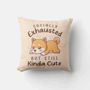Socially Exhausted But Still Cute - Shiba Inu Throw Pillow