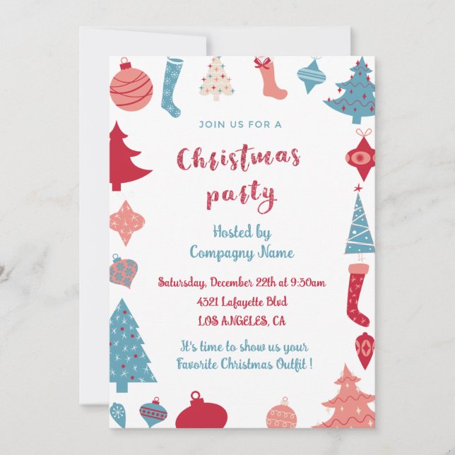Société Noël Invitation mignon rose et bleu (Devant)