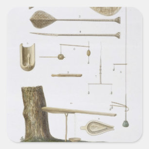 Society Islands: pangas, fishing hooks and other t Square Sticker