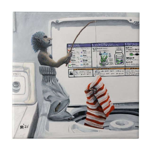 Sock Criminal Fishing Thief Fantasy Ceramic Tile (Front)