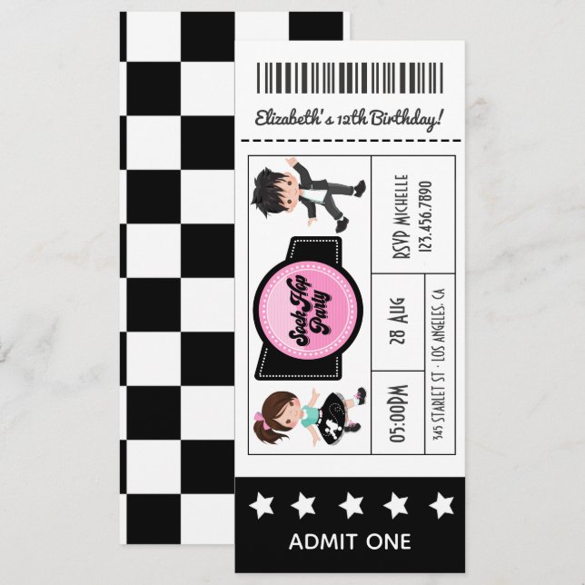 Sock Hop Party Ticket Invitation (Front/Back)