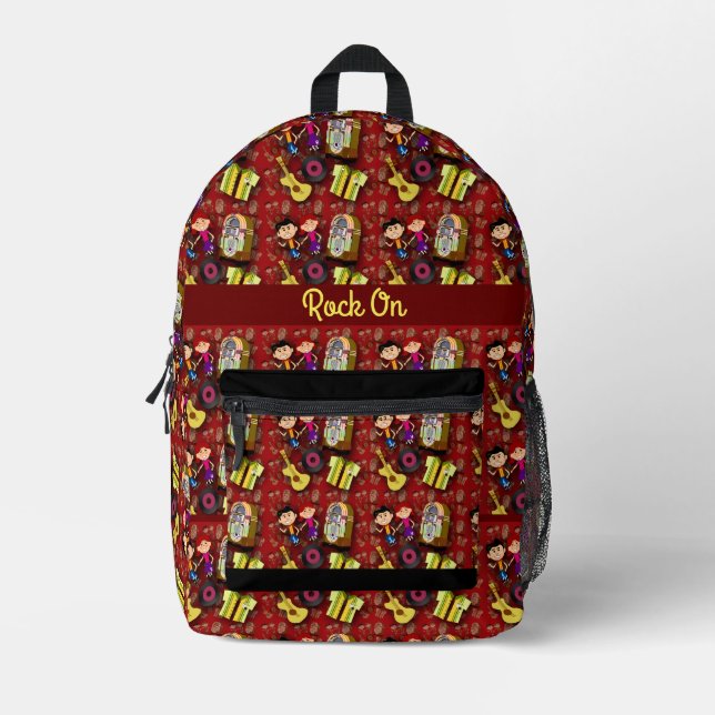 Sock Hop Pattern Red Fun Happy Oldies Art Printed Backpack (Front)