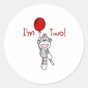 Sock Monkey 2nd Birthday Classic Round Sticker