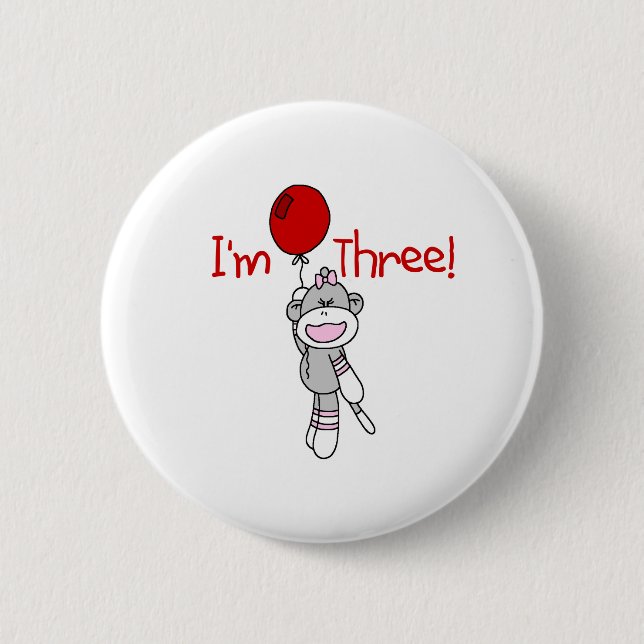 Sock Monkey 3rd Birthday 2 Inch Round Button (Front)
