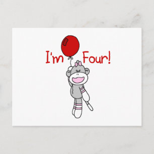 Sock Monkey 4th Birthday Tshirts and Gifts Postcard
