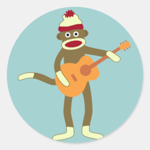 Sock Monkey Acoustic Guitar Classic Round Sticker
