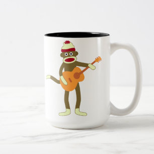 Sock Monkey Acoustic Guitar Two-Tone Coffee Mug
