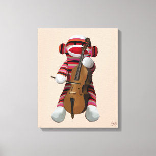 Sock Monkey and Cello Canvas Print