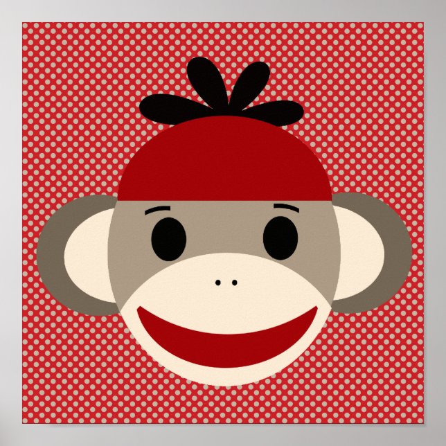 Sock Monkey and Polka Dot Art Poster (Front)