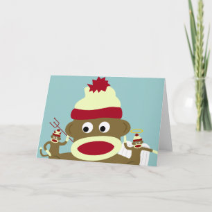 Sock Monkey Angel & Devil Card