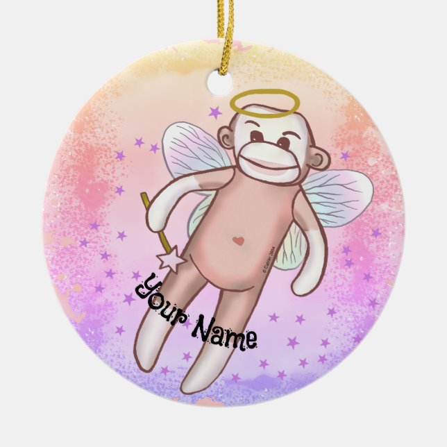 Sock Monkey Angel Oval Ornament (Front)