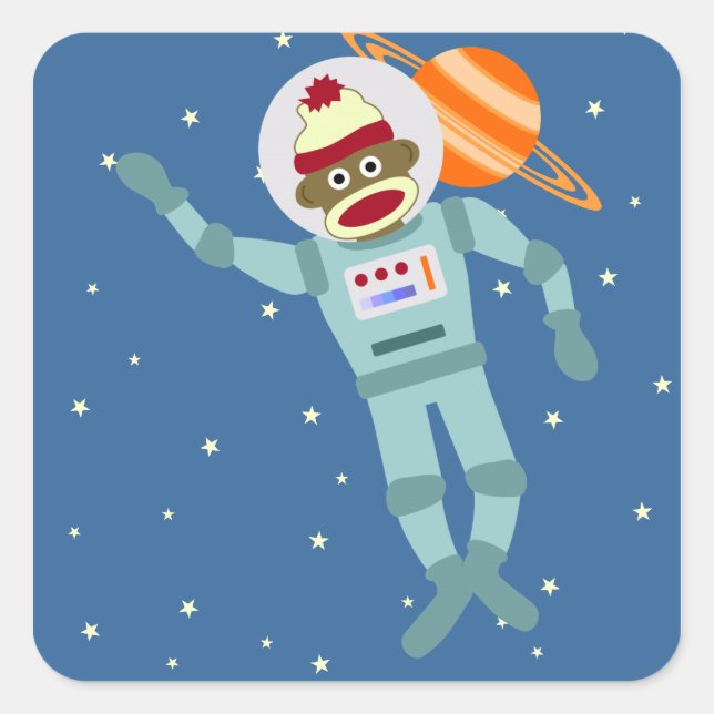 Sock Monkey Astronaut Square Sticker (Front)