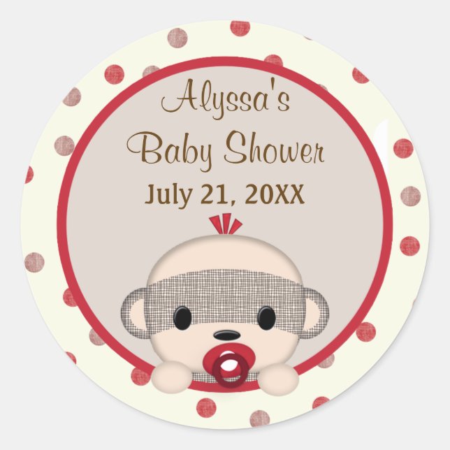 SOCK MONKEY Baby Shower Crib Round BOY #3 Classic Round Sticker (Front)