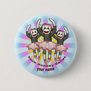 Sock Monkey Ballet  2 Inch Round Button