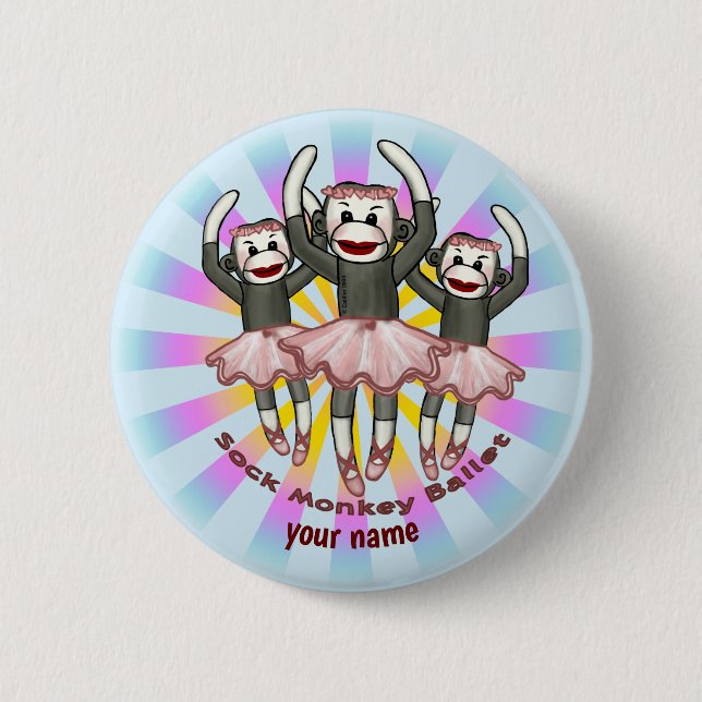 Sock Monkey Ballet  2 Inch Round Button (Front)