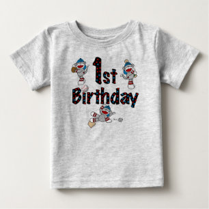 Sock Monkey Baseball 1st Birthday Baby T-Shirt