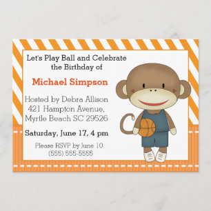 Sock Monkey Basketball Anniversaire Invitations