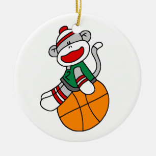 Sock Monkey Basketball T-shirts and Gifts Ceramic Ornament