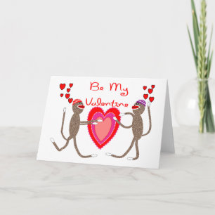Sock Monkey "Be My Valentine" Cute Gifts Holiday Card