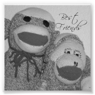 Sock Monkey "Best Friends" Square Photo Print
