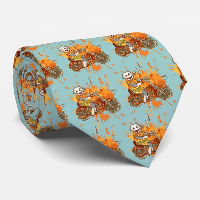 Sock Monkey Biker mens tie (Rolled)