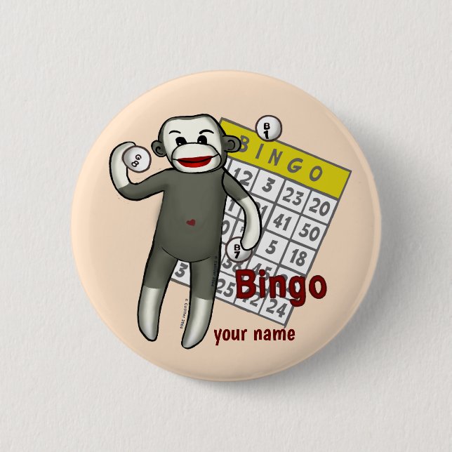 Sock Monkey Bingo  2 Inch Round Button (Front)