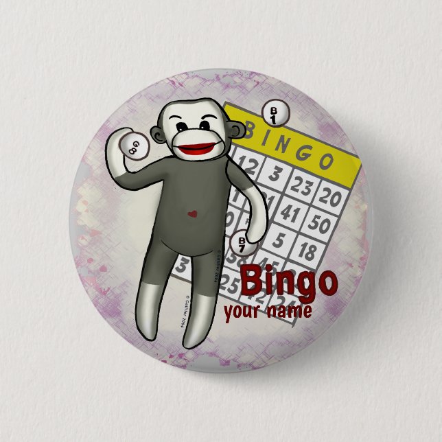 Sock Monkey Bingo  2 Inch Round Button (Front)